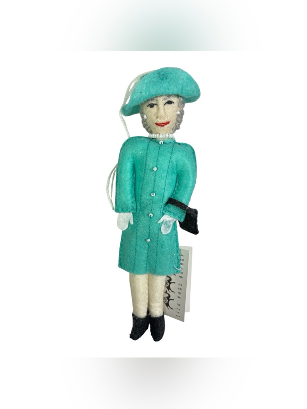 Silk Road Bazaar 7" Queen Elizabeth Felt Christmas Ornament in Teal Dress